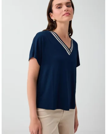 Tricou lejer cu decolteu in V, Bleumarin