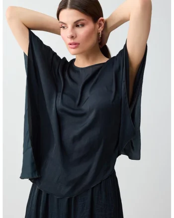 Bluza vaporoasa cu terminatie asimetrica, Gri carbune