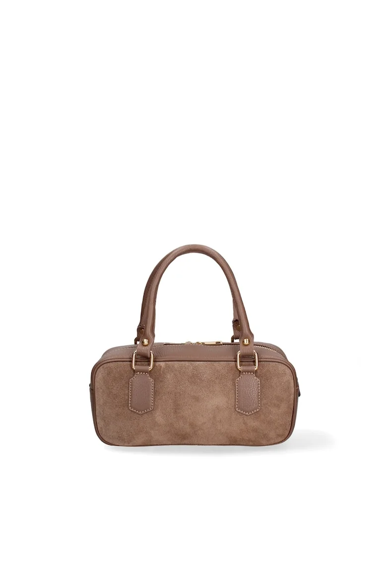 Geanta de piele intoarsa cu maner Seraphina Elite, Maro taupe