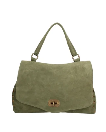 Geanta din piele intoarsa cu maner si clapa Zelia Elite, Verde inchis