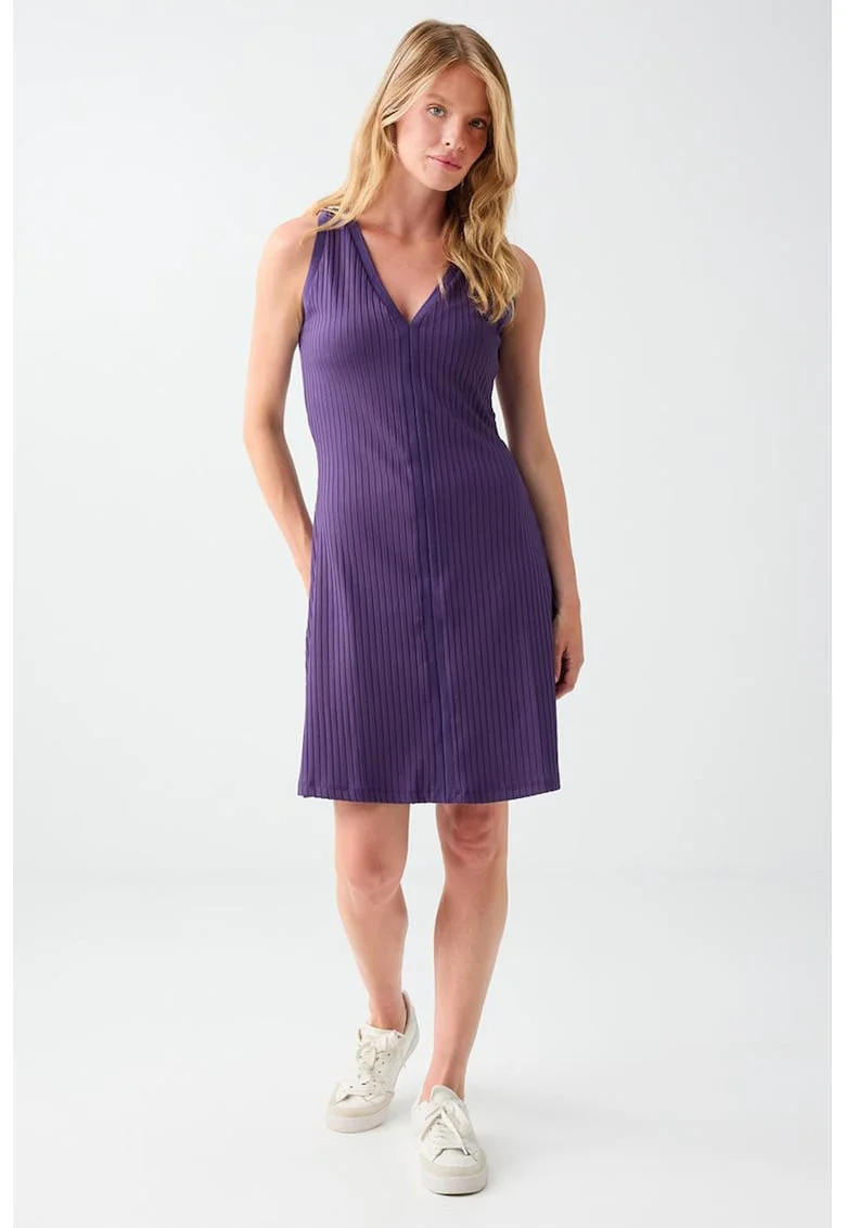 Rochie striata cu decolteu in V, Ametist