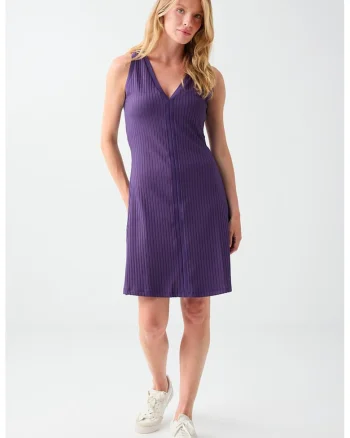 Rochie striata cu decolteu in V, Ametist