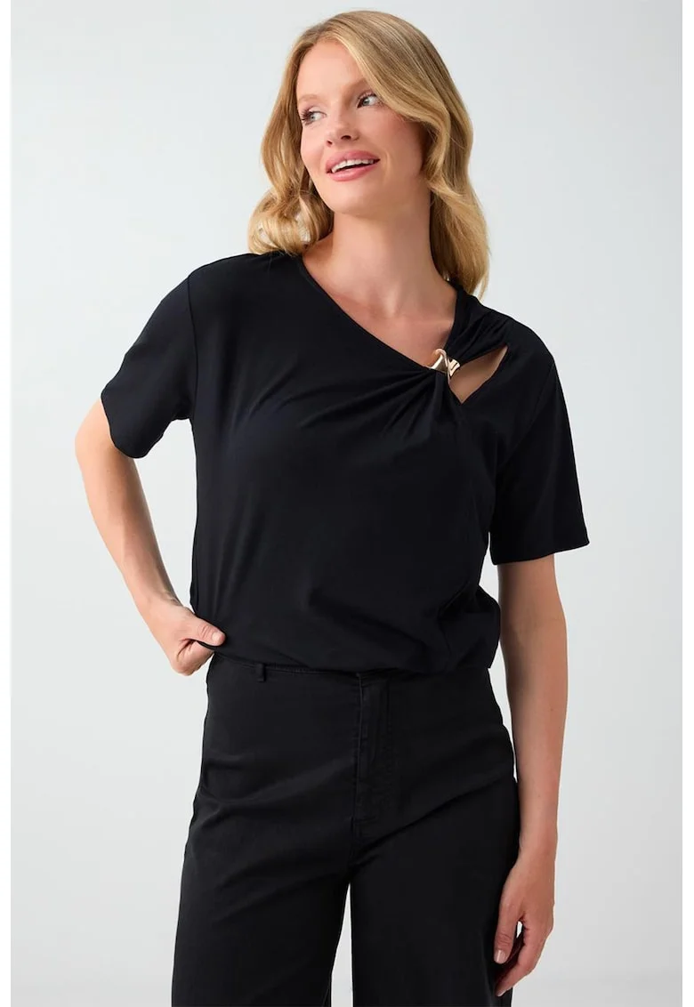 Bluza cu decupaje si detaliu metalic, Negru