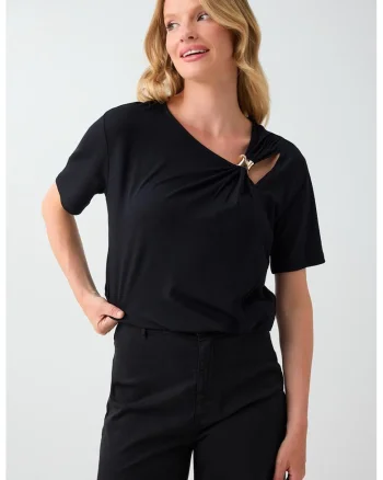 Bluza cu decupaje si detaliu metalic, Negru