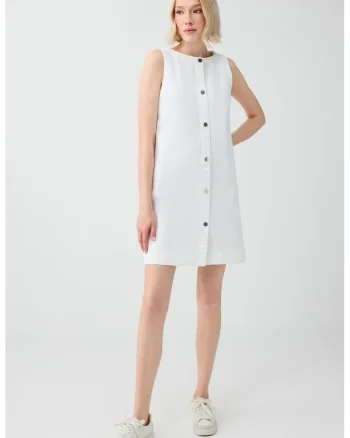 Rochie mini din denim, fara maneci, Alb optic