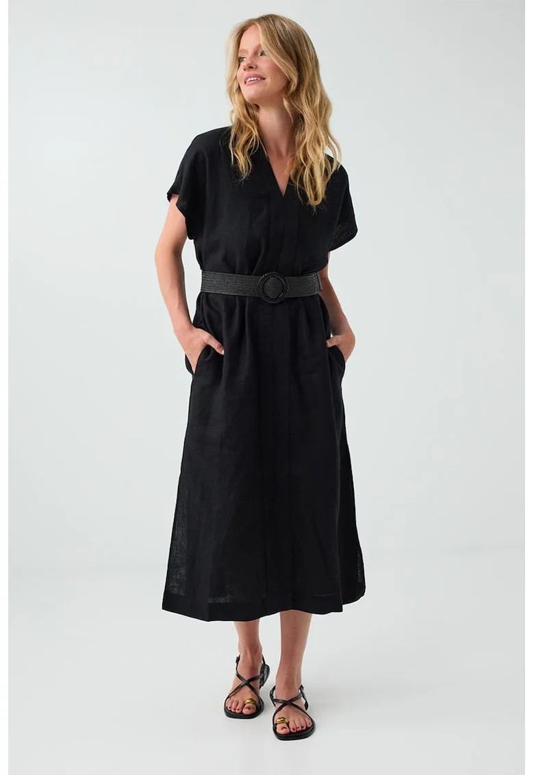 Rochie evazata de in cu buzunare, Negru