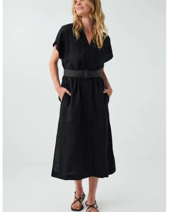 Rochie evazata de in cu buzunare, Negru