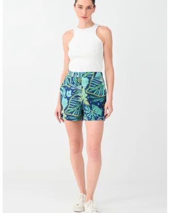 Pantaloni scurti cu imprimeu si buzunare laterale, Verde turcoaz/Bleumarin