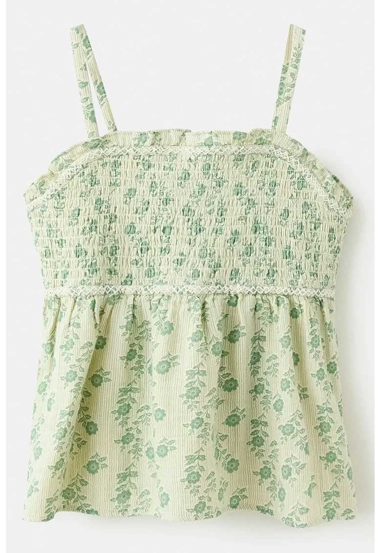 Top din bumbac cu insertie elastice, Verde masliniu pal