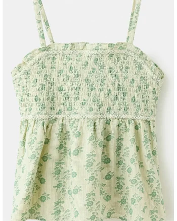 Top din bumbac cu insertie elastice, Verde masliniu pal