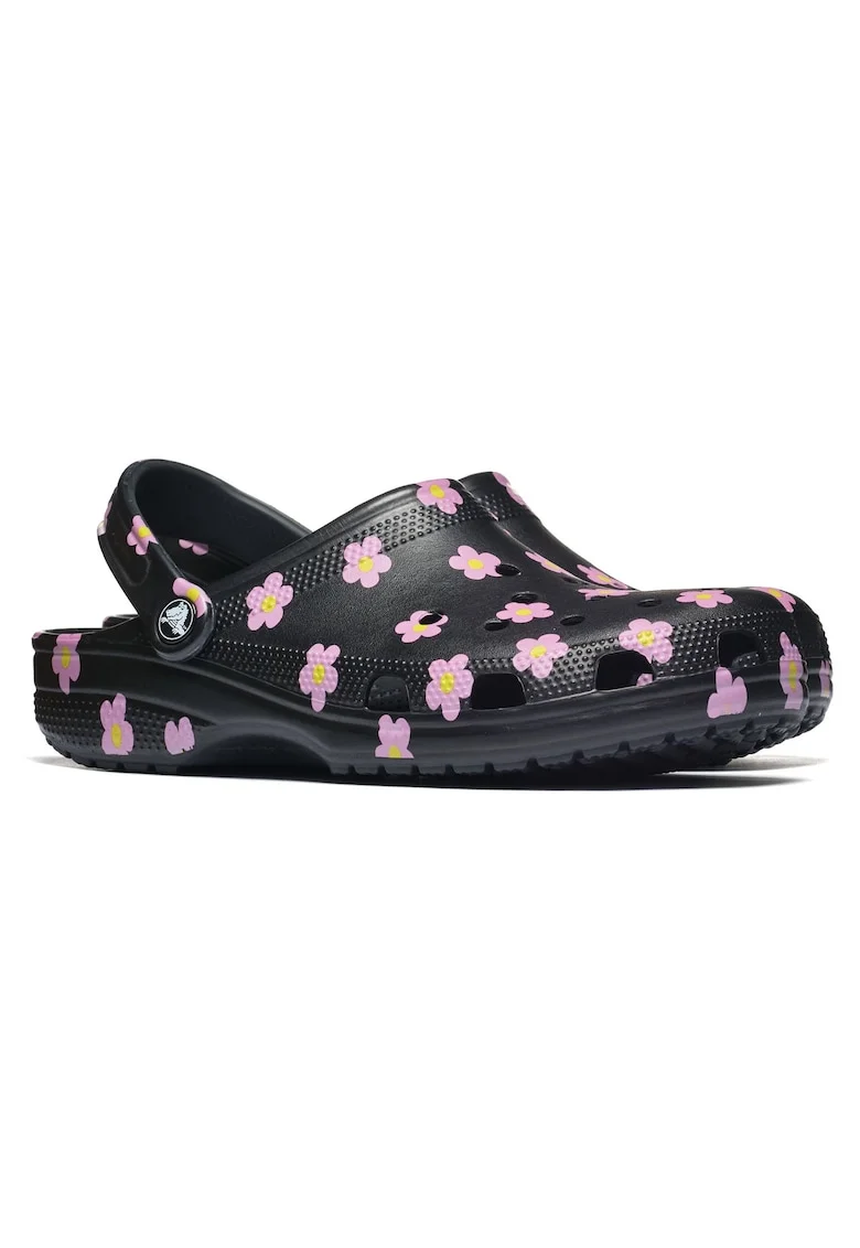Papuci copii,  Classic Flower, negru, material sintetic