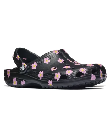 Papuci copii,  Classic Flower, negru, material sintetic