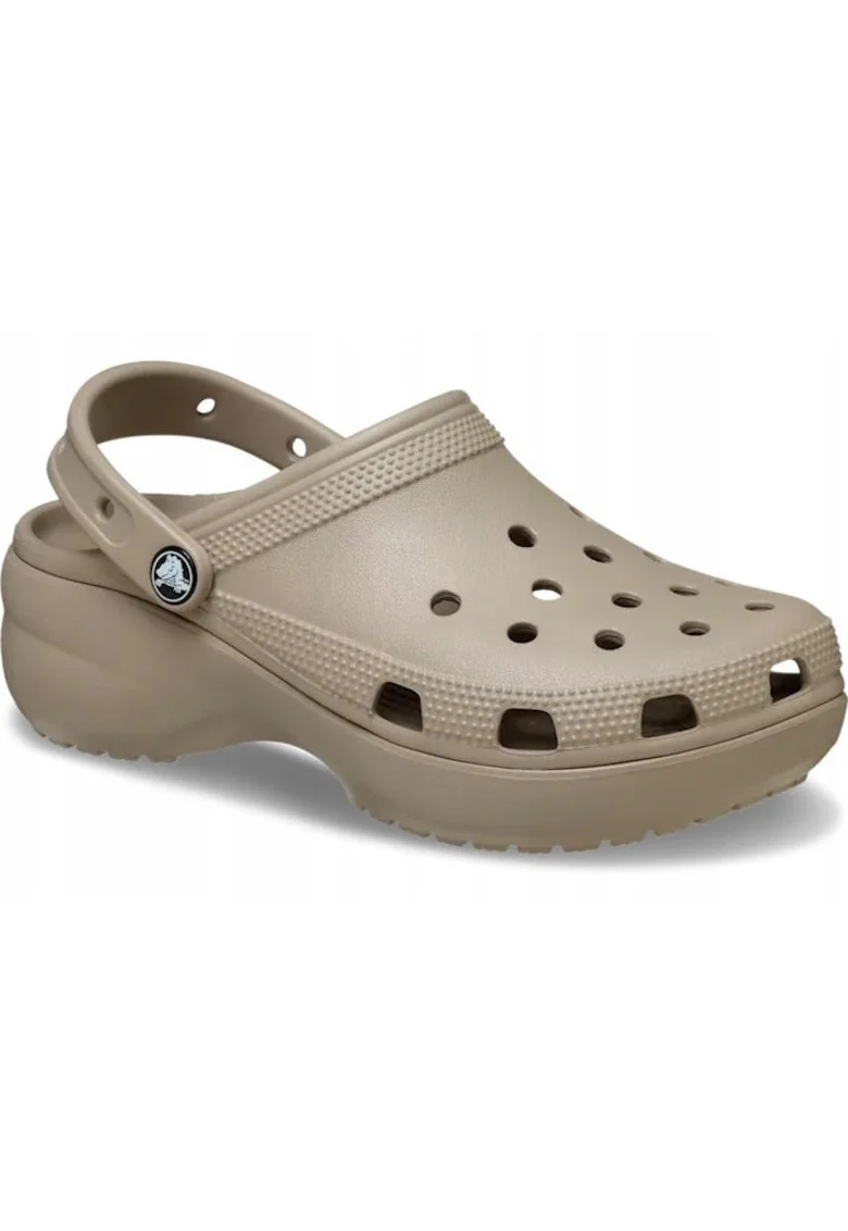 Saboti slingback cu model perforat si talpa flatform, Bej