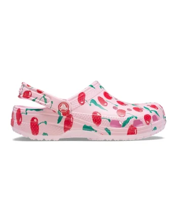 Saboti slingback cu model fructe Classic, Rosu/Roz pal