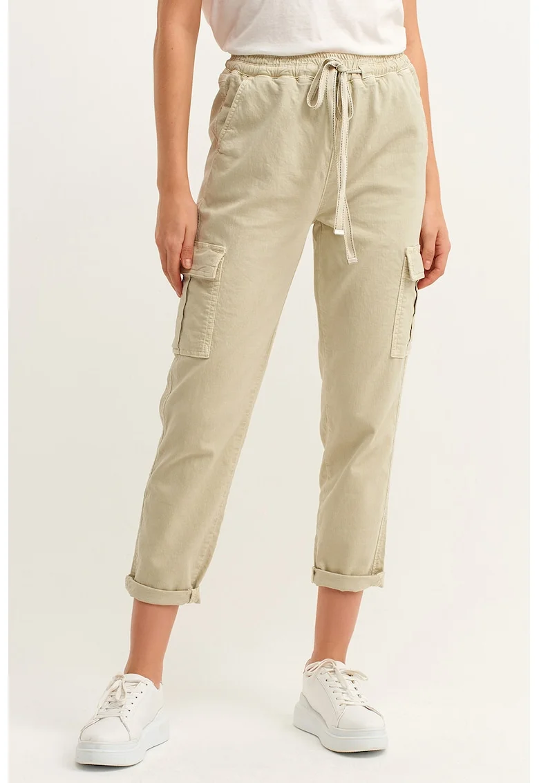 Pantaloni cargo crop, Galben murdar