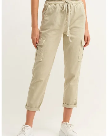 Pantaloni cargo crop, Galben murdar