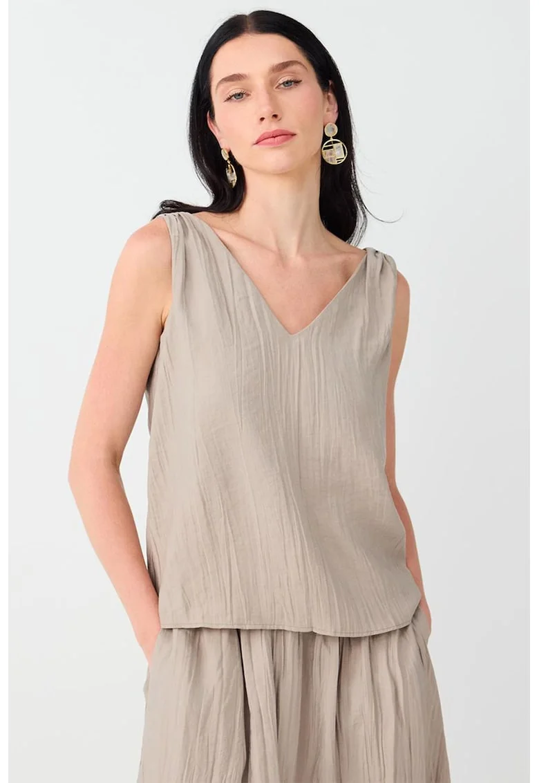 Bluza lejera din amestec de modal cu decolteu in V, Bej inchis