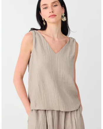 Bluza lejera din amestec de modal cu decolteu in V, Bej inchis