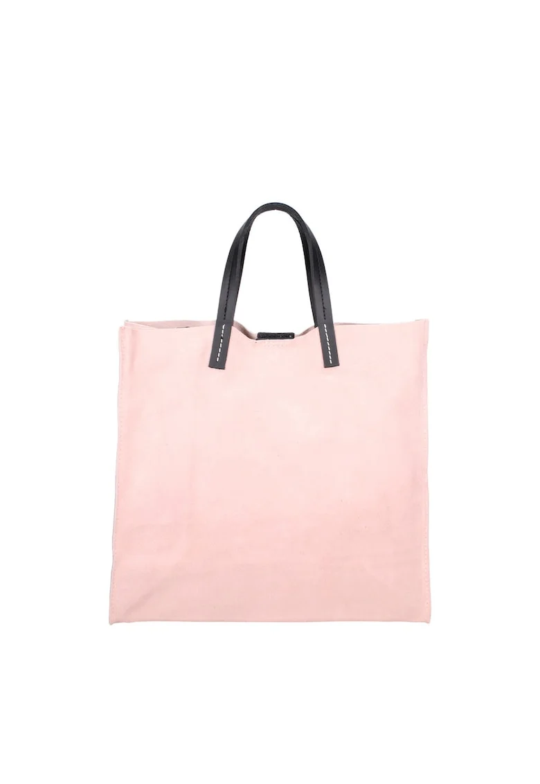 Set de geanta tote din piele intoarsa si etui Novara, Roz antichizat