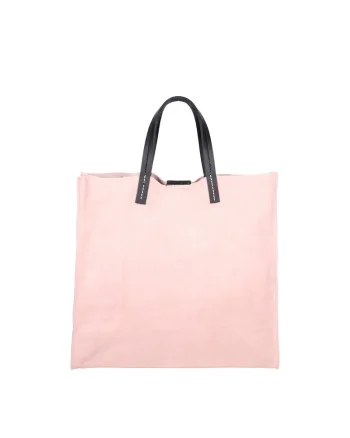 Set de geanta tote din piele intoarsa si etui Novara, Roz antichizat