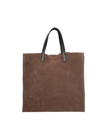 Set de geanta tote din piele intoarsa si etui Novara, Maro taupe