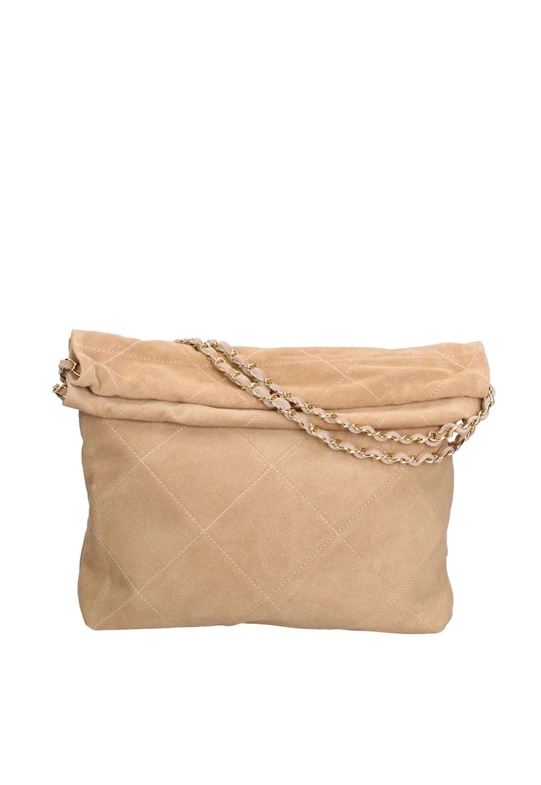 Geanta din piele intoarsa cu bareta de umar Celeste Elite, Maro taupe