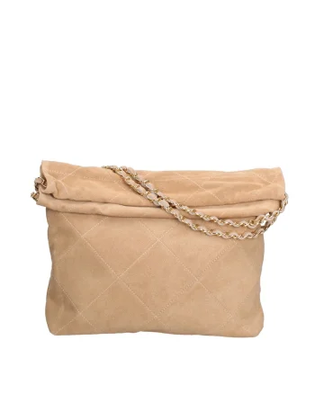 Geanta din piele intoarsa cu bareta de umar Celeste Elite, Maro taupe