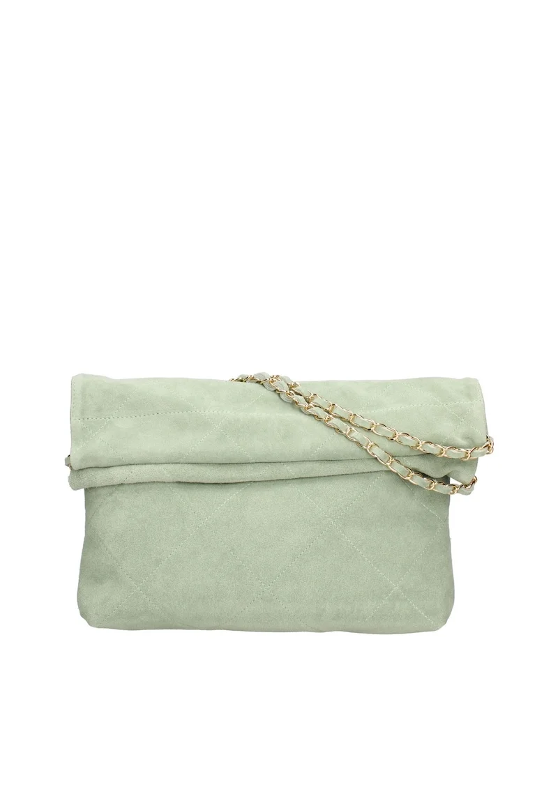 Geanta din piele intoarsa cu bareta de umar Celeste Elite, Verde menta