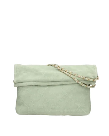 Geanta din piele intoarsa cu bareta de umar Celeste Elite, Verde menta