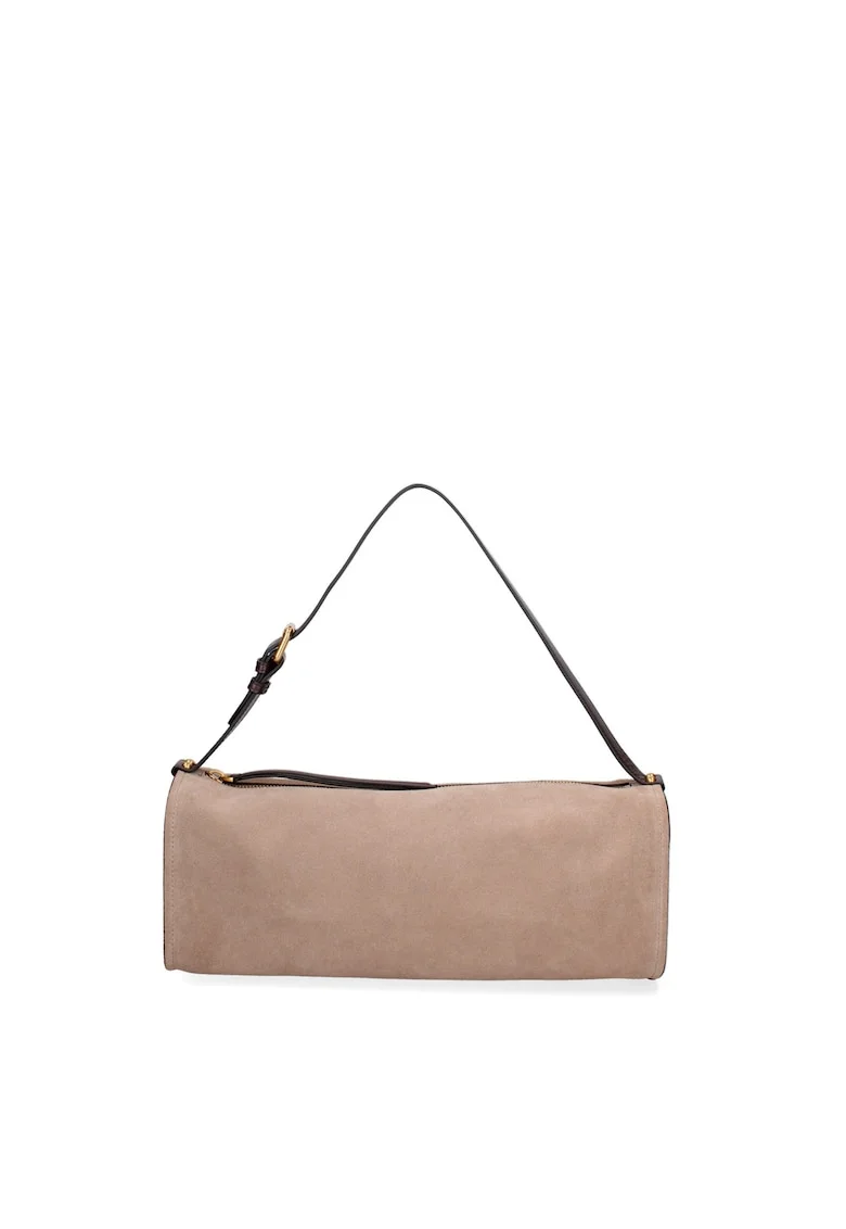 Geanta baguette din piele intoarsa Valoria Chic, Maro taupe
