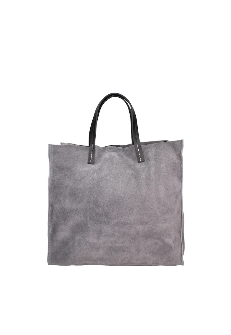 Set de geanta tote din piele intoarsa si etui Novara, Gri