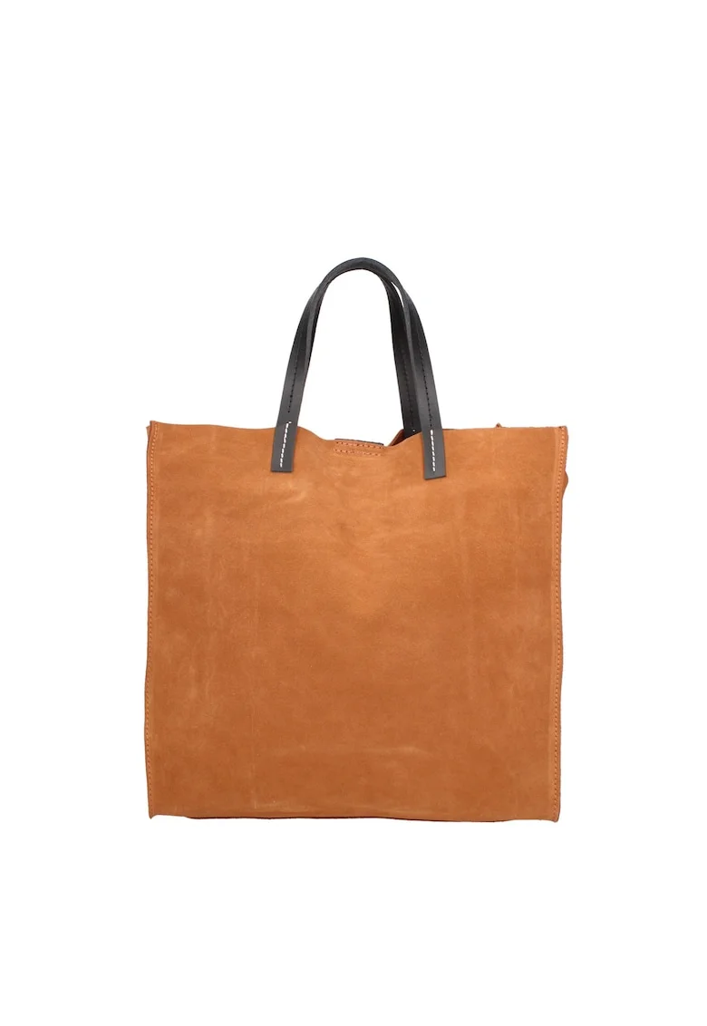 Set de geanta tote din piele intoarsa si etui Novara, Maro