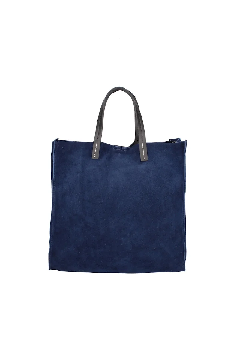 Set de geanta tote din piele intoarsa si etui Novara, Albastru inchis
