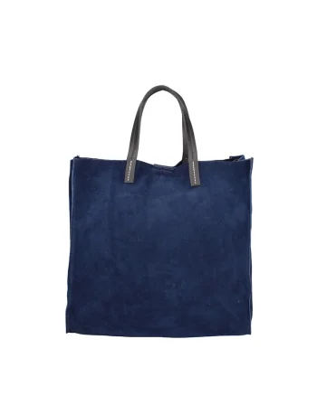 Set de geanta tote din piele intoarsa si etui Novara, Albastru inchis