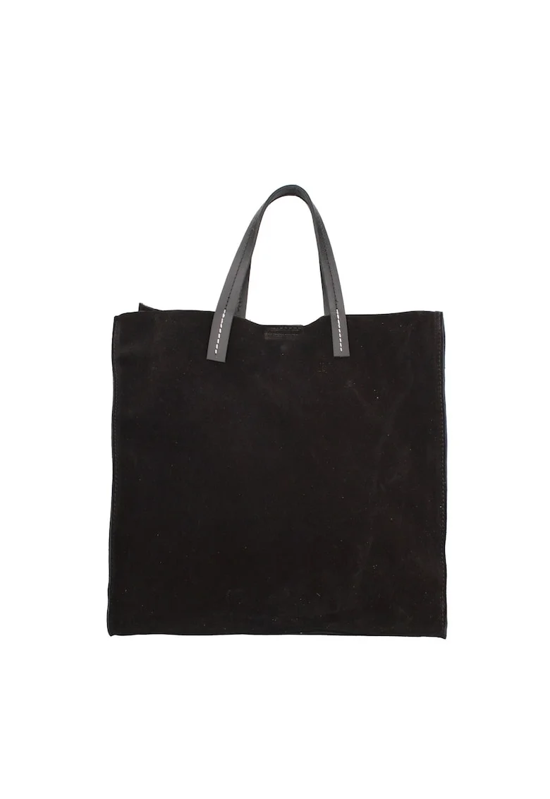 Set de geanta tote din piele intoarsa si etui Novara, Negru