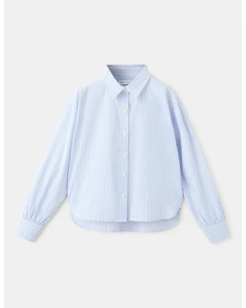 Camasa din bumbac cu model uni, Alb/Albastru lavanda