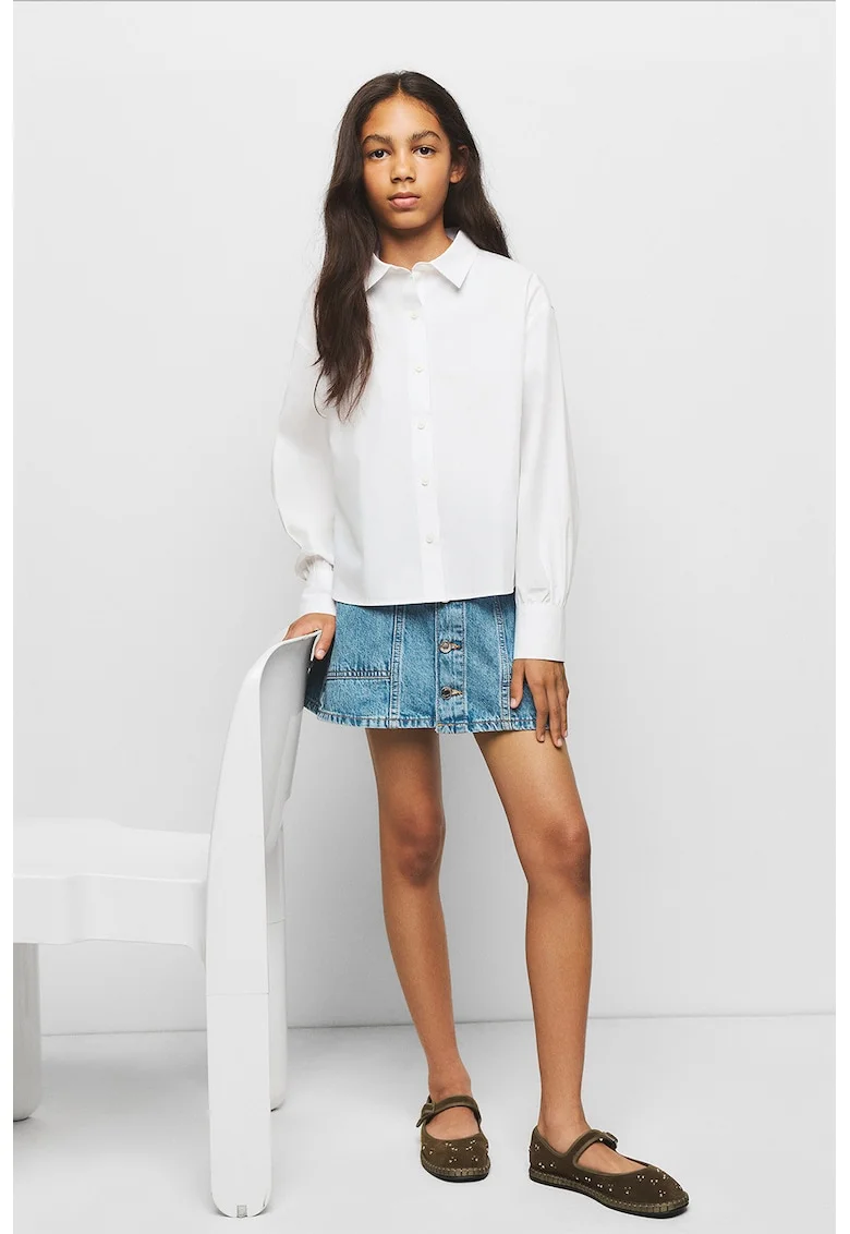 Camasa din bumbac cu model uni, Alb