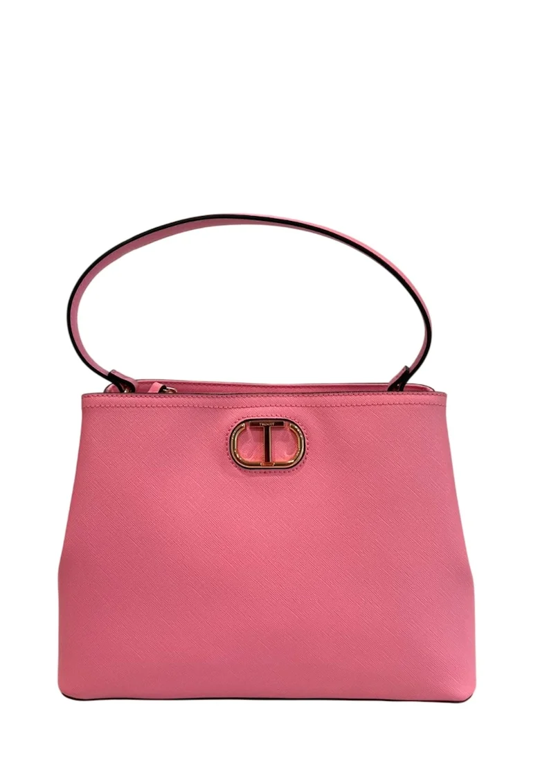 din piele ecologica cu bareta de umar, Roz, 20x28x12