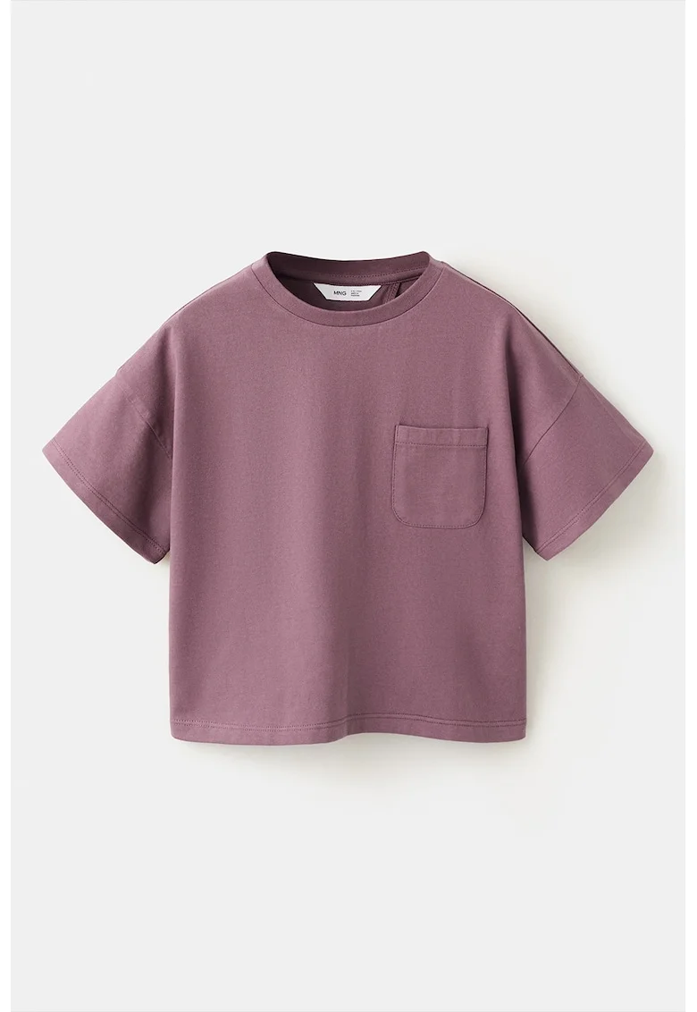 Tricou cu decolteu la baza gatului si buzunar pe piept, Roz prafuit