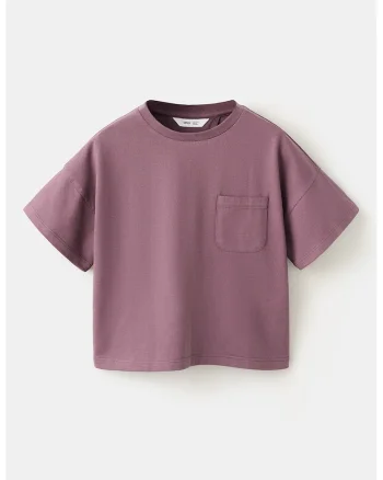 Tricou cu decolteu la baza gatului si buzunar pe piept, Roz prafuit