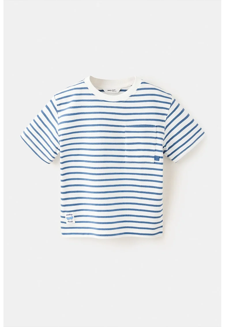 Tricou de bumbac cu dungi, Albastru cobalt/Alb optic