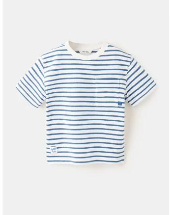 Tricou de bumbac cu dungi, Albastru cobalt/Alb optic
