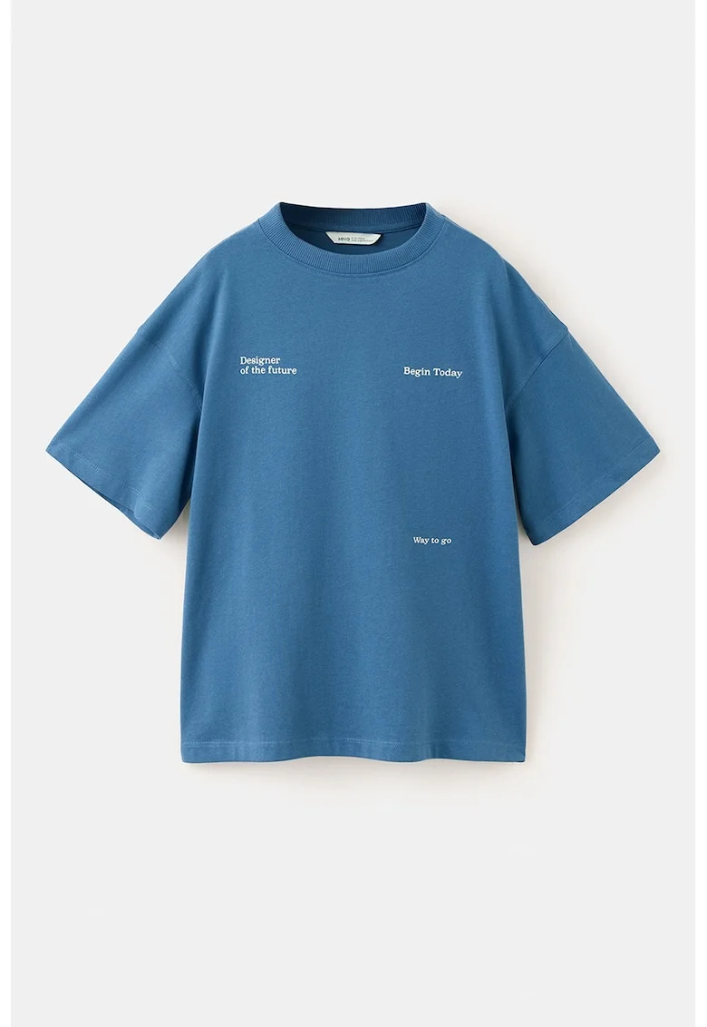 Tricou supradimensionat din bumbac cu detaliu cu imprimeu text, Albastru stins