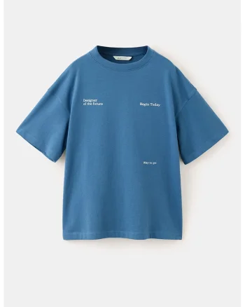 Tricou supradimensionat din bumbac cu detaliu cu imprimeu text, Albastru stins