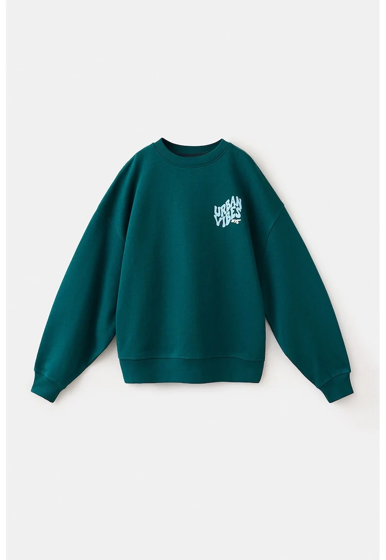 Bluza de trening regular fit de bumbac, Verde smarald