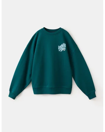 Bluza de trening regular fit de bumbac, Verde smarald