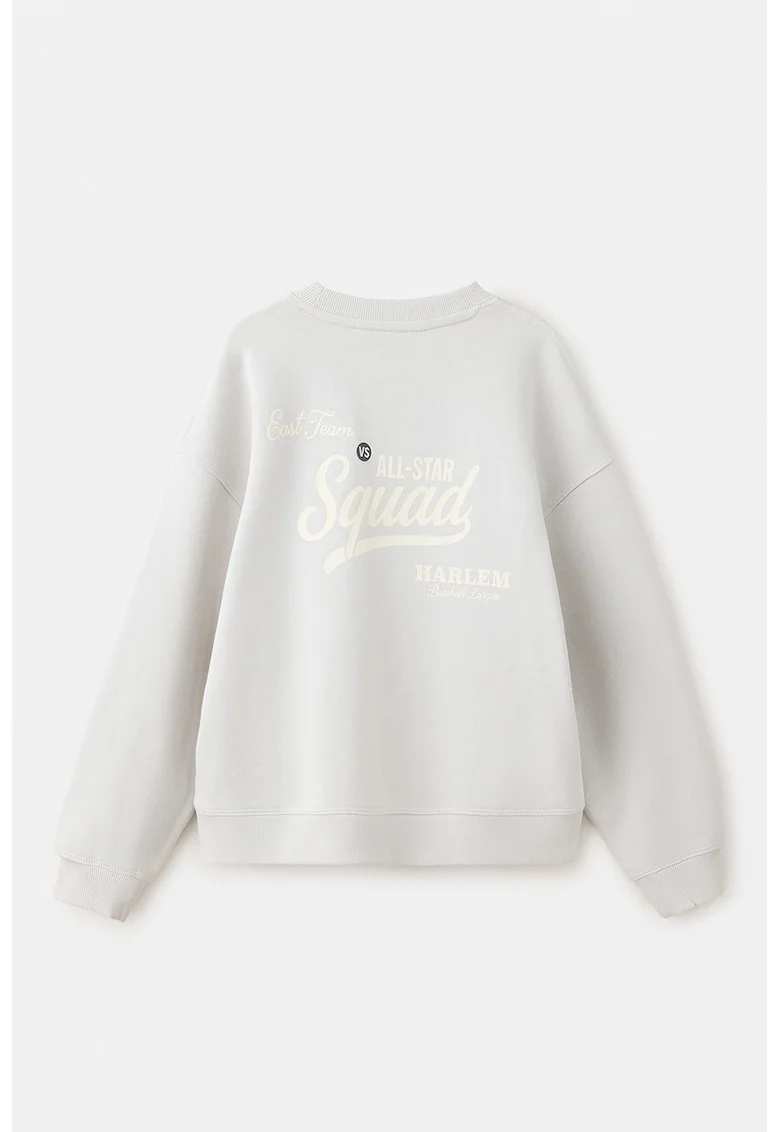 Bluza supradimensionata de trening cu imprimeu, Gri deschis