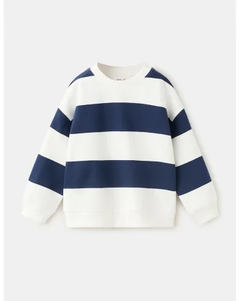 Bluza de trening relaxed fit cu dungi, Albastru inchis/Alb murdar
