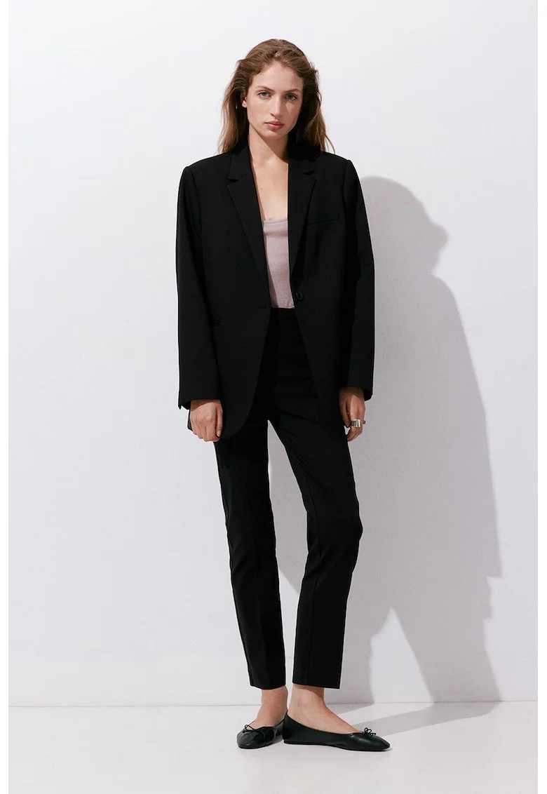 Pantaloni crop cu talie inalta, Negru