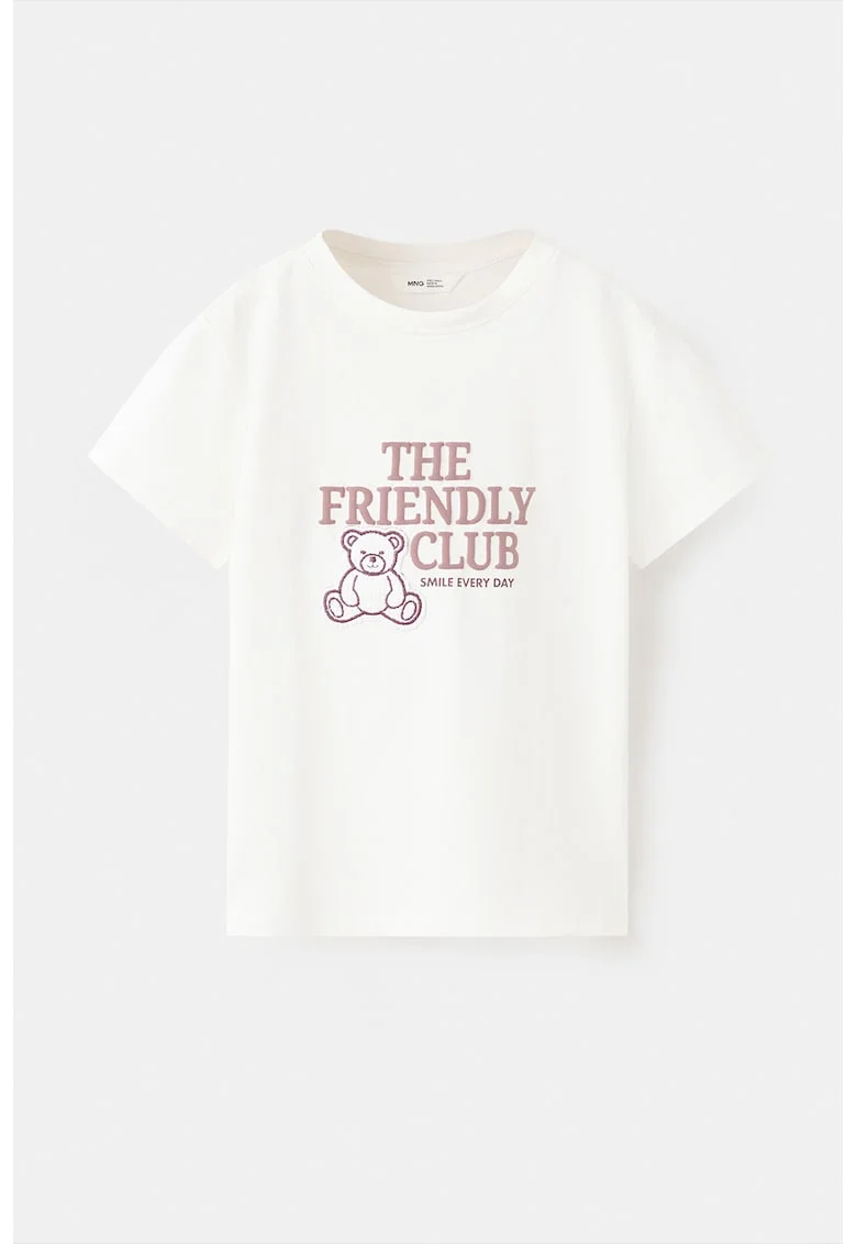Tricou de bumbac cu imprimeu grafic, Alb optic/Roz prafuit